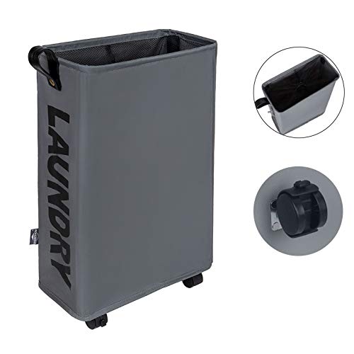 DOKEHOM Doble Bolsas Cestos para la Colada con Ruedas, Gran Servicio de lavandería, Plegable Bolsa de Lavado de Ropa Bin (Gris Oscuro, M)