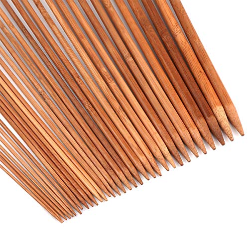 Dokpav 36Pcs 18 Tamaños Agujas de Tejer de Bambú (2.0mm a 10.0mm), Agujas de Madera, Agujas de Punto para Suéter, Proyecto de Encajes y Flores- Mejor Set Principiantes y Profesionales