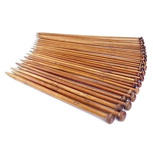 Dokpav 36Pcs 18 Tamaños Agujas de Tejer de Bambú (2.0mm a 10.0mm), Agujas de Madera, Agujas de Punto para Suéter, Proyecto de Encajes y Flores- Mejor Set Principiantes y Profesionales