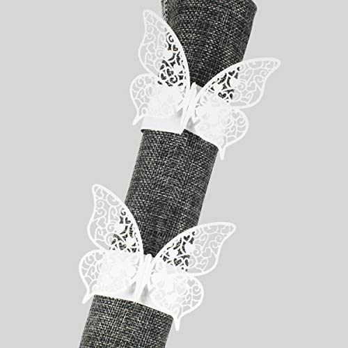 Dokpav 50 pcs Mariposa 3d Titular De Bodas Anillo De Servilleta De Papel Decoracion, Servilletero Papel Perla Anillo de Servilleta para boda, bautism, graduación, cumpleaños, navidad, fiesta (Blanco)