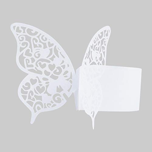 Dokpav 50 pcs Mariposa 3d Titular De Bodas Anillo De Servilleta De Papel Decoracion, Servilletero Papel Perla Anillo de Servilleta para boda, bautism, graduación, cumpleaños, navidad, fiesta (Blanco)