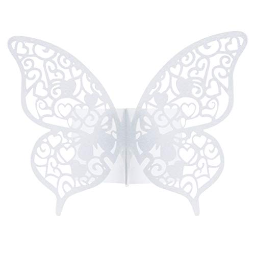 Dokpav 50 pcs Mariposa 3d Titular De Bodas Anillo De Servilleta De Papel Decoracion, Servilletero Papel Perla Anillo de Servilleta para boda, bautism, graduación, cumpleaños, navidad, fiesta (Blanco)