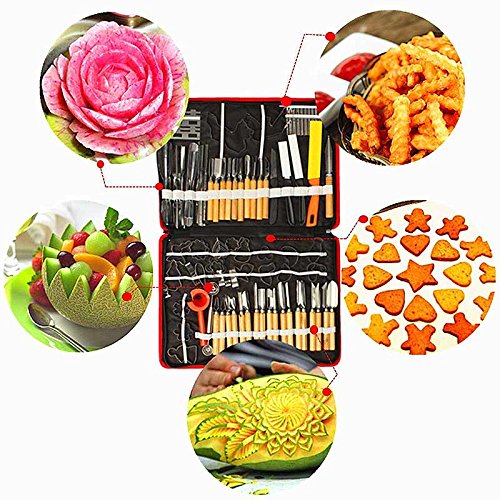 Domeilleur - Juego de 80 Piezas de Herramientas de Tallado para Verduras y Frutas, Caja de Madera