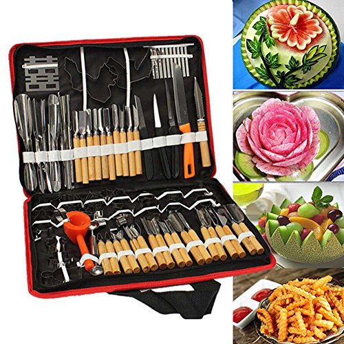 Domeilleur - Juego de 80 Piezas de Herramientas de Tallado para Verduras y Frutas, Caja de Madera
