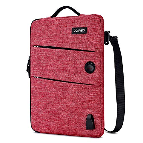 DOMISO 10,1-10,5 Pulgadas Funda Protectora con Puerto de Carga USB 3ways Bolso Bandolera para Ordenador Portátil/Tablet / 9.7" iPad Pro / 10.1" Lenovo Tab 4 Plus/ASUS / Acer/HP / Toshiba, Rojo