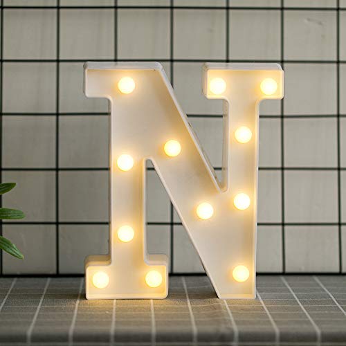 DON LETRA Letras Luminosas Decorativas con Luces LED, Letras del Alfabeto A-Z, Altura de 22cm, Color Blanco - Letra N