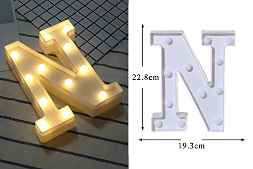 DON LETRA Letras Luminosas Decorativas con Luces LED, Letras del Alfabeto A-Z, Altura de 22cm, Color Blanco - Letra N