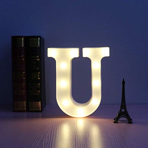 DON LETRA Letras Luminosas Decorativas con Luces LED, Letras del Alfabeto A-Z, Altura de 22cm, Color Blanco - Letra U