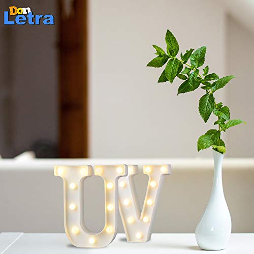 DON LETRA Letras Luminosas Decorativas con Luces LED, Letras del Alfabeto A-Z, Altura de 22cm, Color Blanco - Letra U