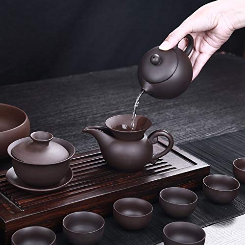 Dongdexiu Café y té Suministros Juego de té de cerámica de Arcilla Negra púrpura 12 en 1 Tetera de Kungfu Que Sirve Taza Taza de té China Drinkware