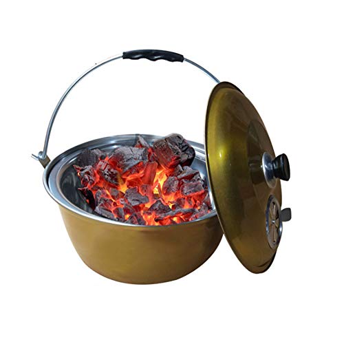 DORALO Brasero Exterior con Asas,Asador para Barbacoa Estufa De Patio Calentador Brasero Metal Al Aire Libre Chimenea De Jardín con Parrilla, Engrosamiento Leña Chimenea para Acampar(14 × 32CM)