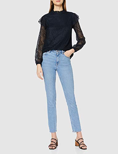 Dorothy Perkins Navy Lace Ruffle Mix Top Blusas, Azul Marino, 18 para Mujer