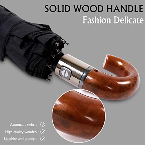 DORRISO Lujoso Automático Abrir/Cerrar Plegable Paraguas Protección de la Nieve Impermeable Real Mango de Madera Viajar Negocio Paraguas J-Mango Amarillo