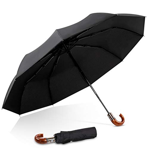 DORRISO Lujoso Automático Abrir/Cerrar Plegable Paraguas Protección de la Nieve Impermeable Real Mango de Madera Viajar Negocio Paraguas J-Mango Amarillo