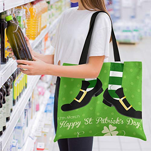 DOSHINE - Bolsa de lona, diseño de trébol de pierna irlandés reutilizable para la compra de comestibles, para mujeres, señoras y niñas