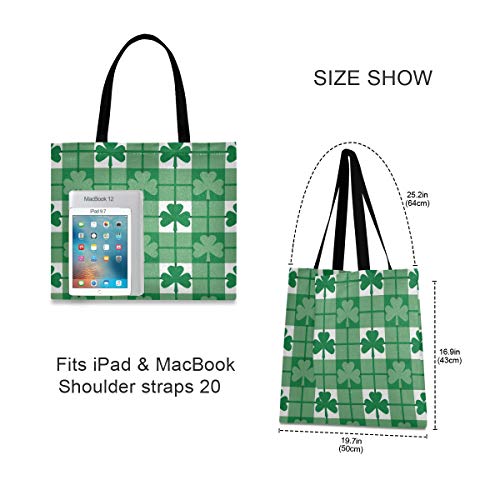 DOSHINE - Bolsa de lona, diseño de trébol de trébol verde reutilizable para la compra de comestibles y la escuela, bolso de hombro para mujeres y niñas