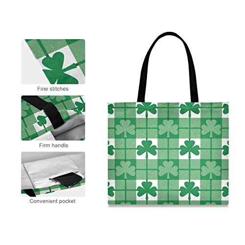 DOSHINE - Bolsa de lona, diseño de trébol de trébol verde reutilizable para la compra de comestibles y la escuela, bolso de hombro para mujeres y niñas