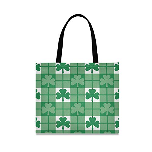 DOSHINE - Bolsa de lona, diseño de trébol de trébol verde reutilizable para la compra de comestibles y la escuela, bolso de hombro para mujeres y niñas