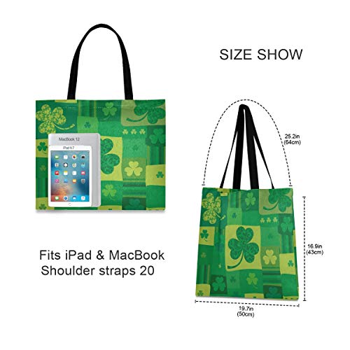 DOSHINE - Bolsa de lona, diseño de tréboles de tréboles de tréboles reutilizables para la compra de comestibles y la escuela, bolso de hombro para mujeres y niñas