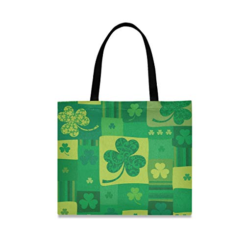 DOSHINE - Bolsa de lona, diseño de tréboles de tréboles de tréboles reutilizables para la compra de comestibles y la escuela, bolso de hombro para mujeres y niñas
