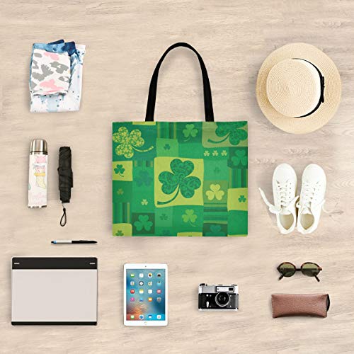 DOSHINE - Bolsa de lona, diseño de tréboles de tréboles de tréboles reutilizables para la compra de comestibles y la escuela, bolso de hombro para mujeres y niñas