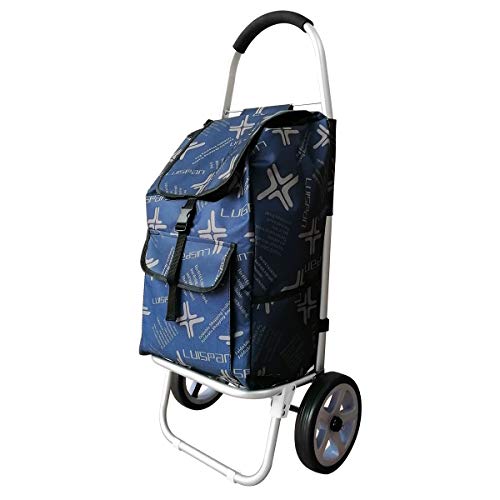 DoubleBlack Carrito de comprCarrito de compras con 2 ruedas silenciosas Bolsa desmontable Aleación de aluminio Plegable Tire Empujar Carro Capacidad 40 kg 101x44x34 Centímetro 48 L Azul Marino