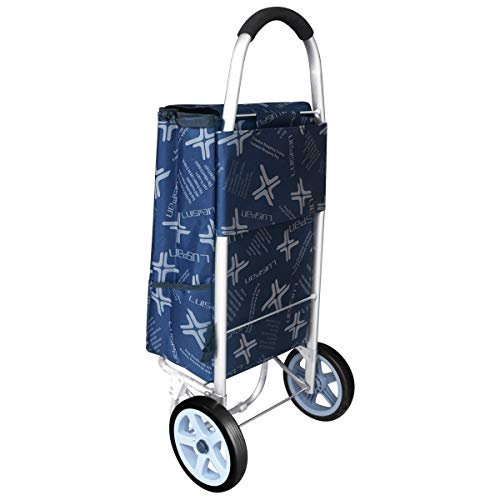 DoubleBlack Carrito de comprCarrito de compras con 2 ruedas silenciosas Bolsa desmontable Aleación de aluminio Plegable Tire Empujar Carro Capacidad 40 kg 101x44x34 Centímetro 48 L Azul Marino