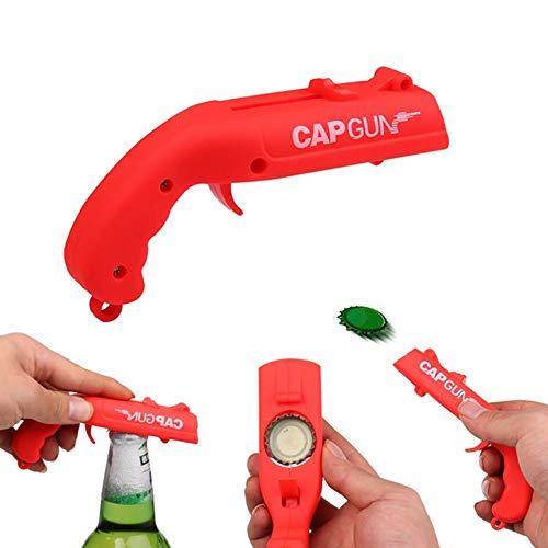 Doulewa - Abridor de botellas de cerveza profesional para lanzador de botellas de plástico creativo, abridor de botellas para el hogar, cocina, bar, fiesta, juego de beber (rojo, 13 x 5,5 x 3,8 cm)