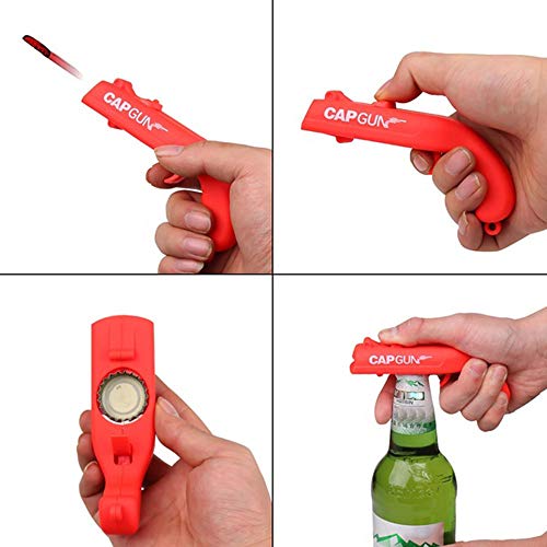 Doulewa - Abridor de botellas de cerveza profesional para lanzador de botellas de plástico creativo, abridor de botellas para el hogar, cocina, bar, fiesta, juego de beber (rojo, 13 x 5,5 x 3,8 cm)