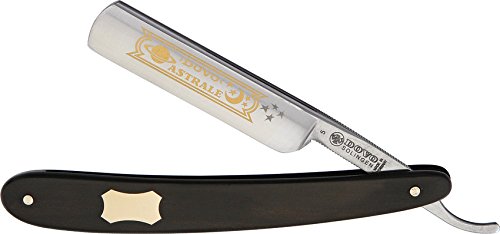 Dovo 5.58130 - Navaja de barbero (5/8, mango de madera de ébano), diseño con placa metálica