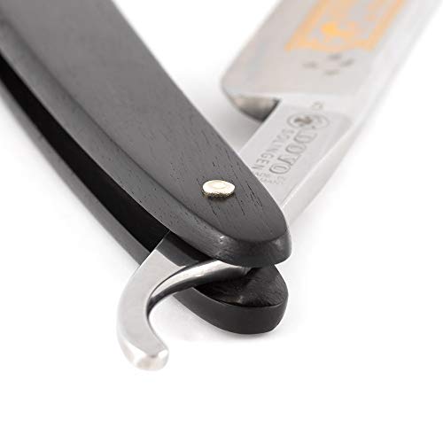 Dovo 5.58130 - Navaja de barbero (5/8, mango de madera de ébano), diseño con placa metálica