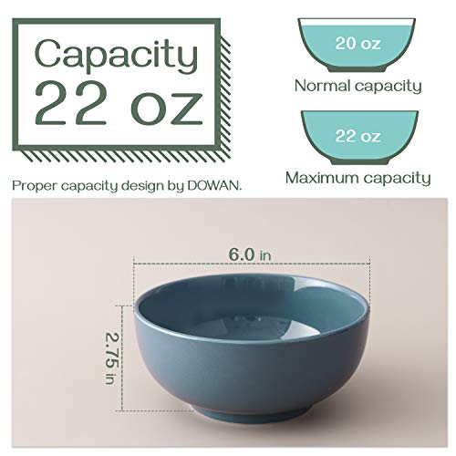 DOWAN Cuencos de porcelana para sopa y cereales, 600ml, 4 paquetes, azul Haze