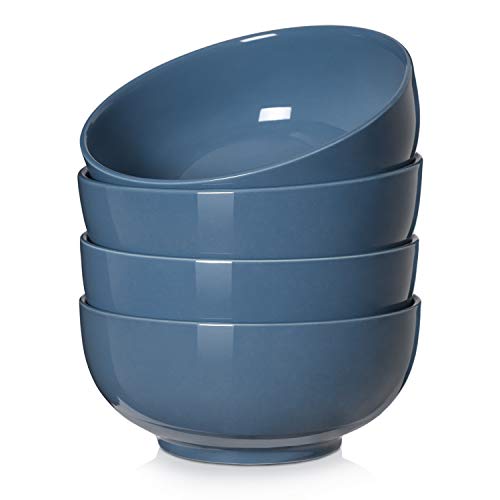 DOWAN Cuencos de porcelana para sopa y cereales, 600ml, 4 paquetes, azul Haze