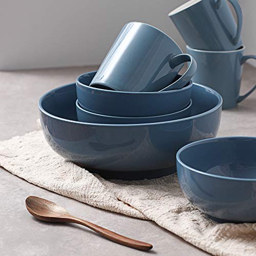 DOWAN Cuencos de porcelana para sopa y cereales, 600ml, 4 paquetes, azul Haze