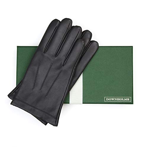 Downholme Guantes de Piel con Forro de Cachemira – Guantes Clásicos – Guantes de Invierno para Hombre (Negro, L)