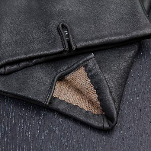 Downholme Guantes de Piel con Forro de Cachemira – Guantes Clásicos – Guantes de Invierno para Hombre (Negro, L)