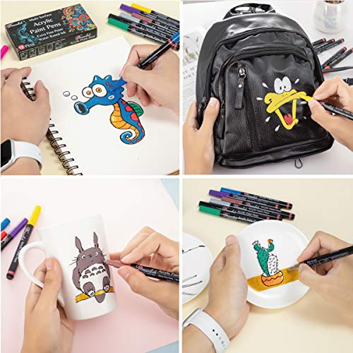 Drawlish - Juego de 12 rotuladores de pintura acrílica de 0,7 mm, punta extrafina, para vidrio, cerámica, tela, porcelana, madera, lienzo, pintura de roca y diseño de taza de bricolaje