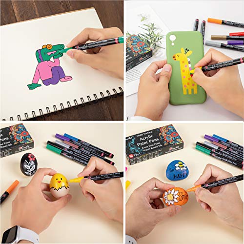 Drawlish - Juego de 12 rotuladores de pintura acrílica de 0,7 mm, punta extrafina, para vidrio, cerámica, tela, porcelana, madera, lienzo, pintura de roca y diseño de taza de bricolaje
