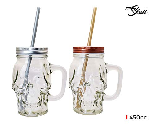 Dream Hogar Pack 2 tarros Cristal asa Tapa Pajita Calavera 450cc