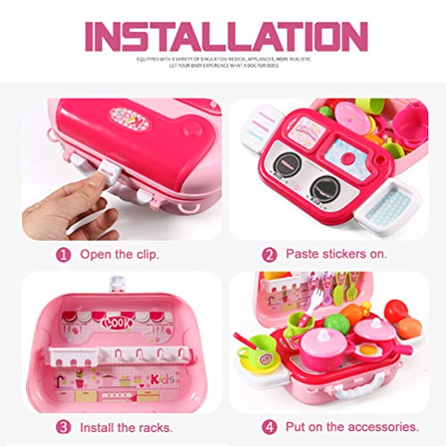 Dreamon Mini Cocina de Juguete Set Maletín con Accesorios Juegos de imitación de Cocinitas Regalo Educativo para Niños 3 años ,Rosa
