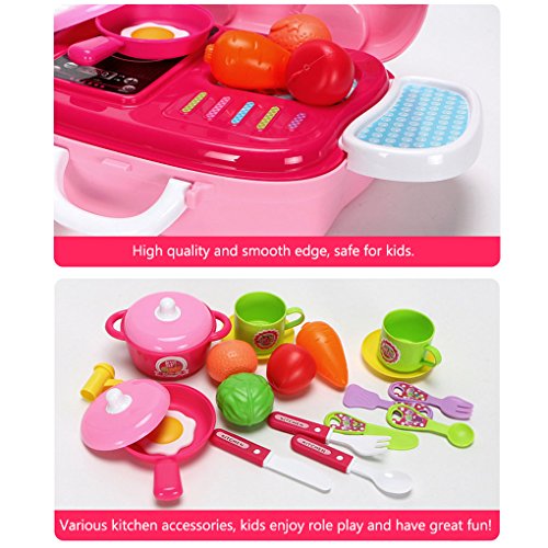 Dreamon Set Utensilios de Mini Cocina de Juguete Incluye Múltiples Accesorios para Niños de 3 Años de Edad (Rosa)