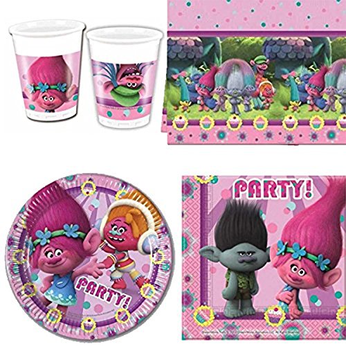DreamWorks BPWFA 65 Trolls - 16 vasos, 16 platos de papel/16 servilletas/1 funda para mesa