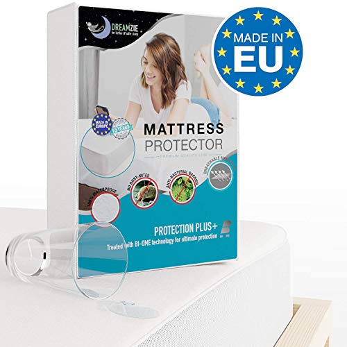 Dreamzie - Protector de Colchón 100 x 200 cm Impermeable - Tela 100% Algodón Oeko Tex - Cubre Colchón Hipoalergénico, Anti-Bacteriano, Anti-Acaros - Elásticos de hasta 28cm - Made in EU