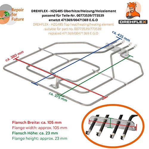 DREHFLEX-elemento superior de calor/calefacción/calefacción-adecuado para varias estufas/Bosch/Siemens/Neff/Constructa-adecuado para el número de pieza 00773539/773539 sustituye 471369/00471369-