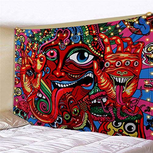 Dremisland Tapiz de Pared Psicodélico Arabesco Mandala Hippie Colgante de Pared Tapices de Patrón Retro Abstracto Tapiz de Fractal Mágico para Dormitorio Sala de Estar(Cara, L / 148 X 200 cm)