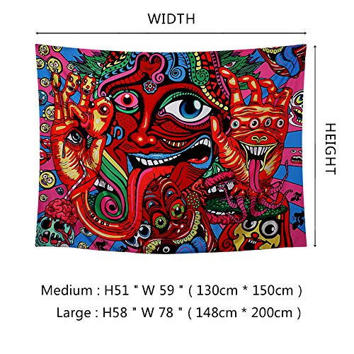Dremisland Tapiz de Pared Psicodélico Arabesco Mandala Hippie Colgante de Pared Tapices de Patrón Retro Abstracto Tapiz de Fractal Mágico para Dormitorio Sala de Estar(Cara, L / 148 X 200 cm)
