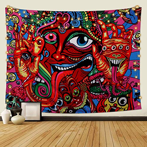Dremisland Tapiz de Pared Psicodélico Arabesco Mandala Hippie Colgante de Pared Tapices de Patrón Retro Abstracto Tapiz de Fractal Mágico para Dormitorio Sala de Estar(Cara, L / 148 X 200 cm)