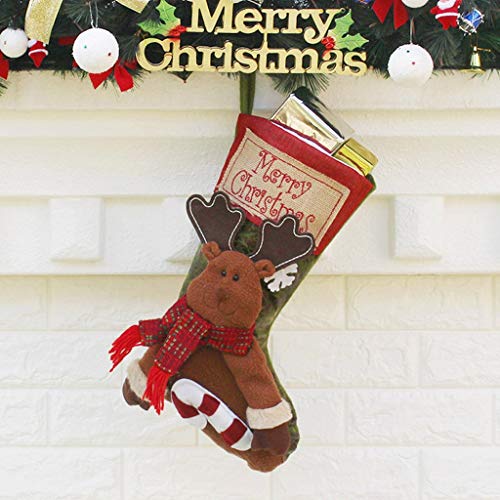 DressLksnf Candy Navidad Socks Bag Santa Claus Bolsa Navidad Decoracion Calcetines Tallas Grandes Alce Estampado Calcetines de Caramelo