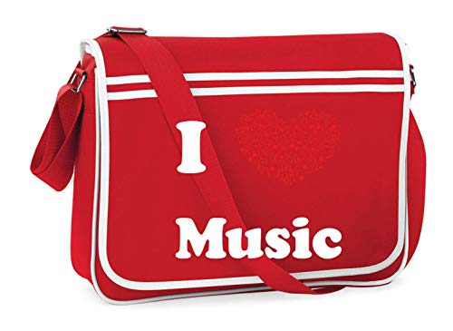 Druckerlebnis24 - Bolso bandolera con diseño de corazón con texto "I Love Music", adecuado para la escuela, universidad, ordenador portátil o trabajo