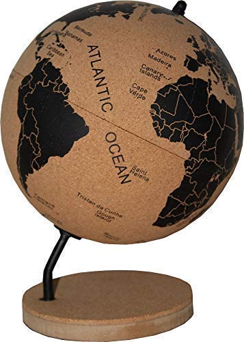 DRW Bola del Mundo - Globo terráqueo Corcho con chinchetas para marcar Paises o Viajes 21x18x18 cm